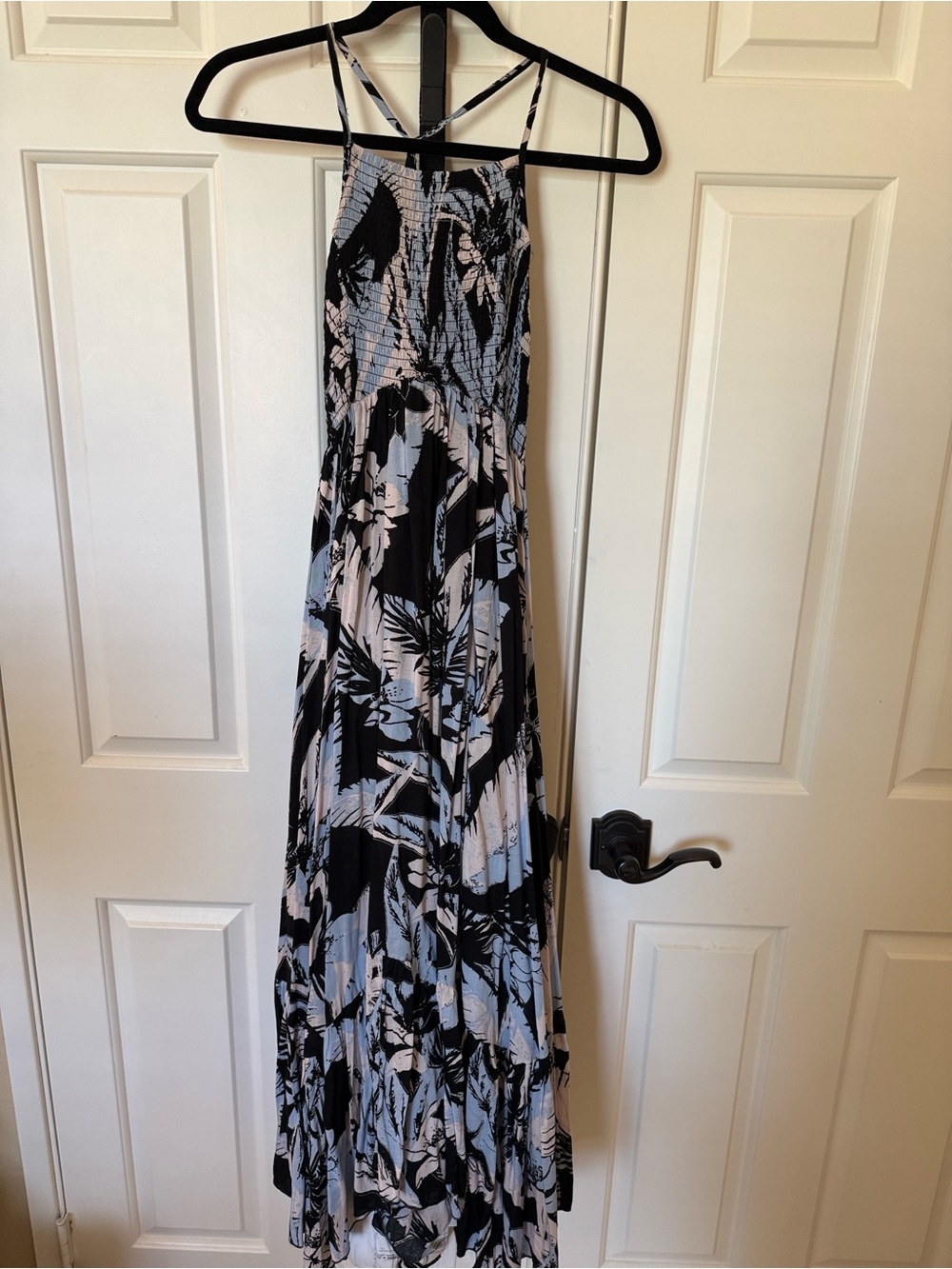 Free People Heat Wave Printed Tropical Blue and Black Maxi Dress XS